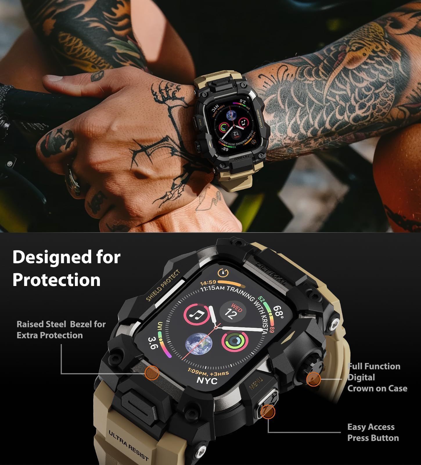 ULTIMAL Coque robuste avec bracelet pour Apple Watch de 44 mm, 45 mm, pour Apple Watch Series SE/SE 2e génération/6/5/4, Series 9/8/7 de 45 mm, pour homme, coque antichoc de qualité militaire pour