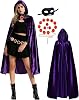Purple Cape with Hood Plush Women Anime Hooded Cloak with Eye Mask Red Gemstone Waist Chain Halloween Cosplay Costume