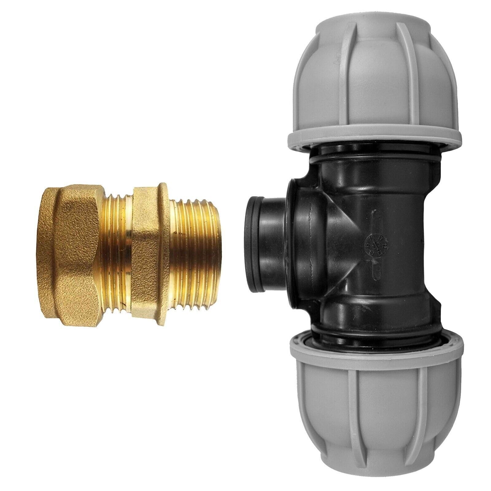 MDPE to Copper Compression Fitting - Durable Elbow, Tee, and Straight Connector for Water Pipes (15mm, 22mm, 28mm) Leak-Proof Design for Plumbing and Irrigation Systems (25mm Tee- 22mm Copper)