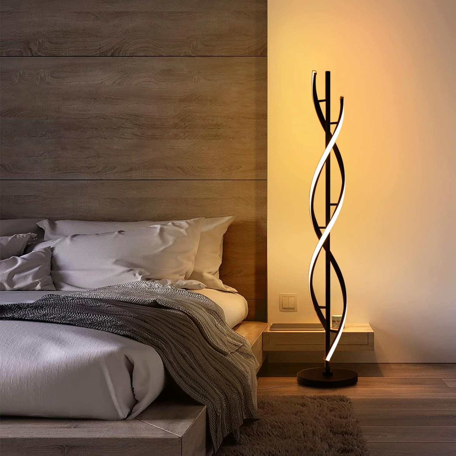 LED Floor Lamp with Remote Control, Black Spiral Dimmable Floor Lamp for Living Room Multi-Color Temperature Standing Lamp Brand
