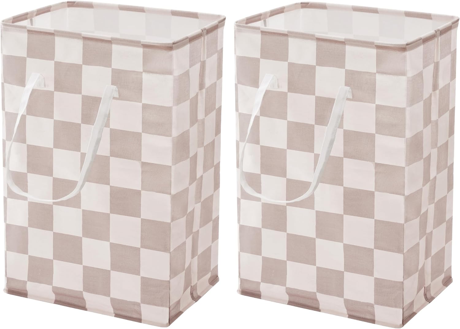 Ohocut Checkered Laundry Hamper, Pack of 2, Large Beige Khaki Collapsible Cloth Hampers Basket for Storage Organization Cute Aesthetic, 2 x 75L
