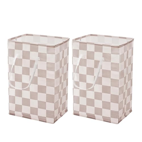 Ohocut Checkered Laundry Hamper, Pack of 2, Large Beige Khaki Collapsible Cloth Hampers Basket for Storage Organization Cute Aesthetic, 2 x 75L