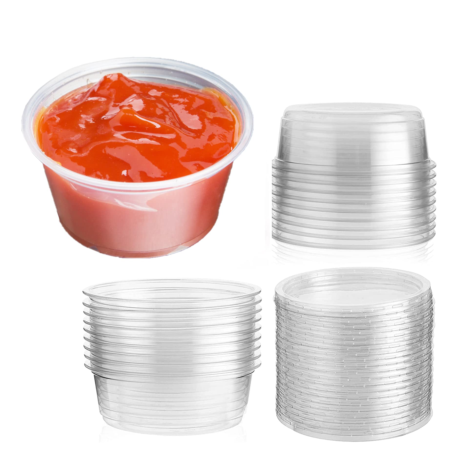 Venuscello® 500 x Clear Round Food Container Portion Tub with Lids Plastic Sauce Pots Microwave Freezer & Dishwasher Safe for Store Frozen Food Meal Prep (8oz - 240ml)