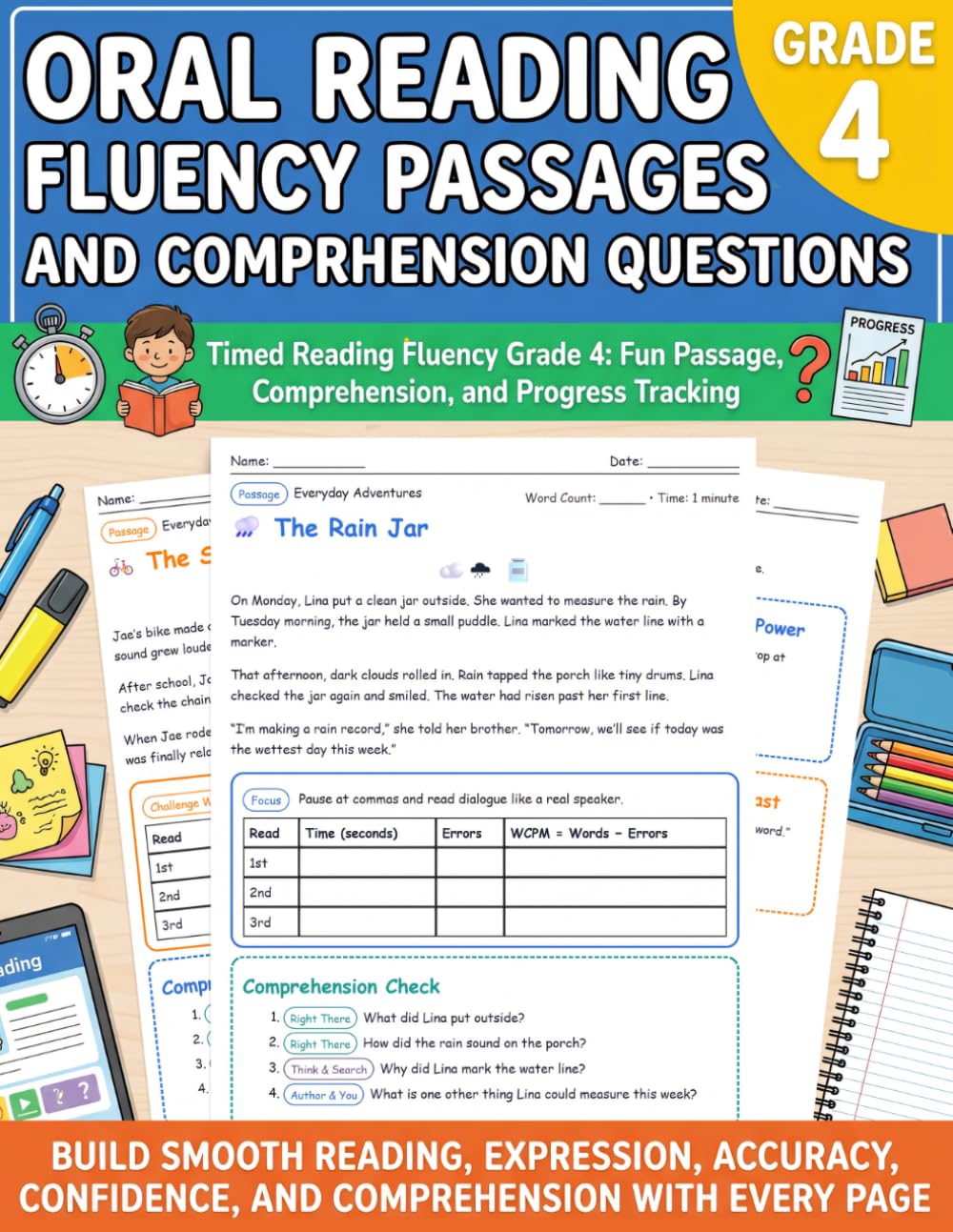 Oral Reading Fluency Grade 4 Passages and Comprehension Questions: Timed Reading Fluency Passages 4th Grade with Comprehension Questions, Repeated ... (Oral Reading Fluency Practice Series)