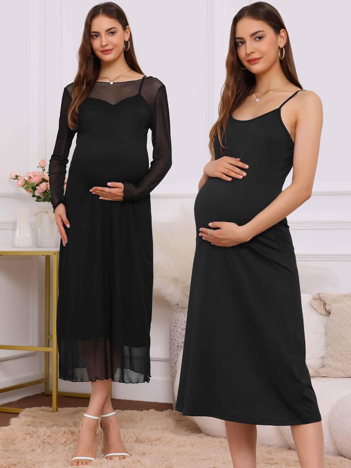 Womens Maternity Mesh Dress 2-Piece Bodycon 2025 Fall Wedding Guest Cocktail Party Pregnancy Dresses