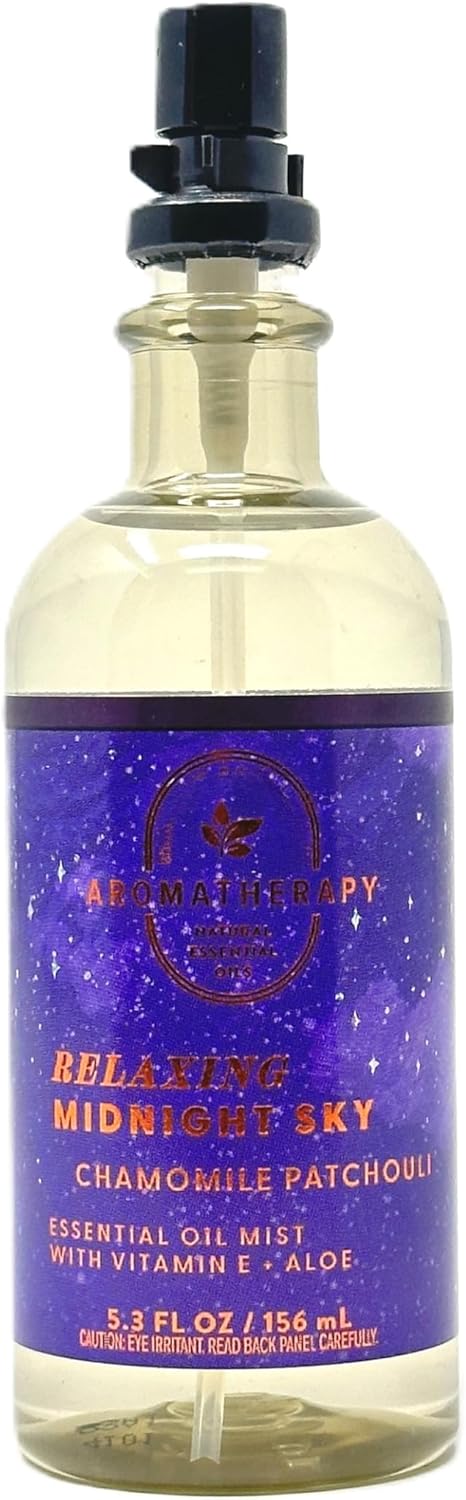 Bath and Body Relaxing Midnight Sky Chamomile Patchouli Essential Oil Mist with Vitamin E + Aloe 5.3 Fl oz / 165 ml Pack of 1