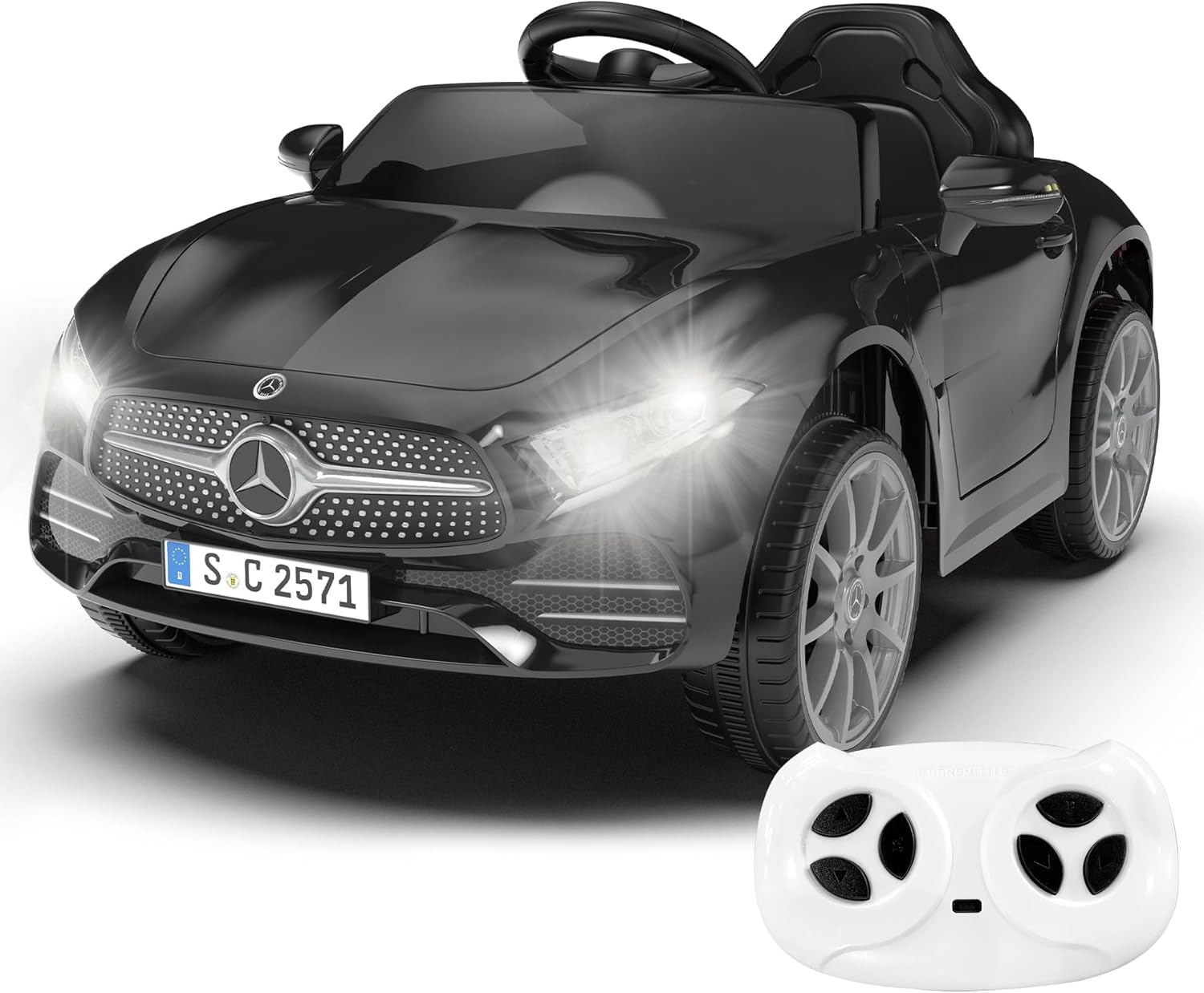 12V Kids Ride On Car with 2.4G Remote Control,Battery Powered Electric Car Ride On Vehicle Double Doors, Safety Belt,LED Light (SC-Black)