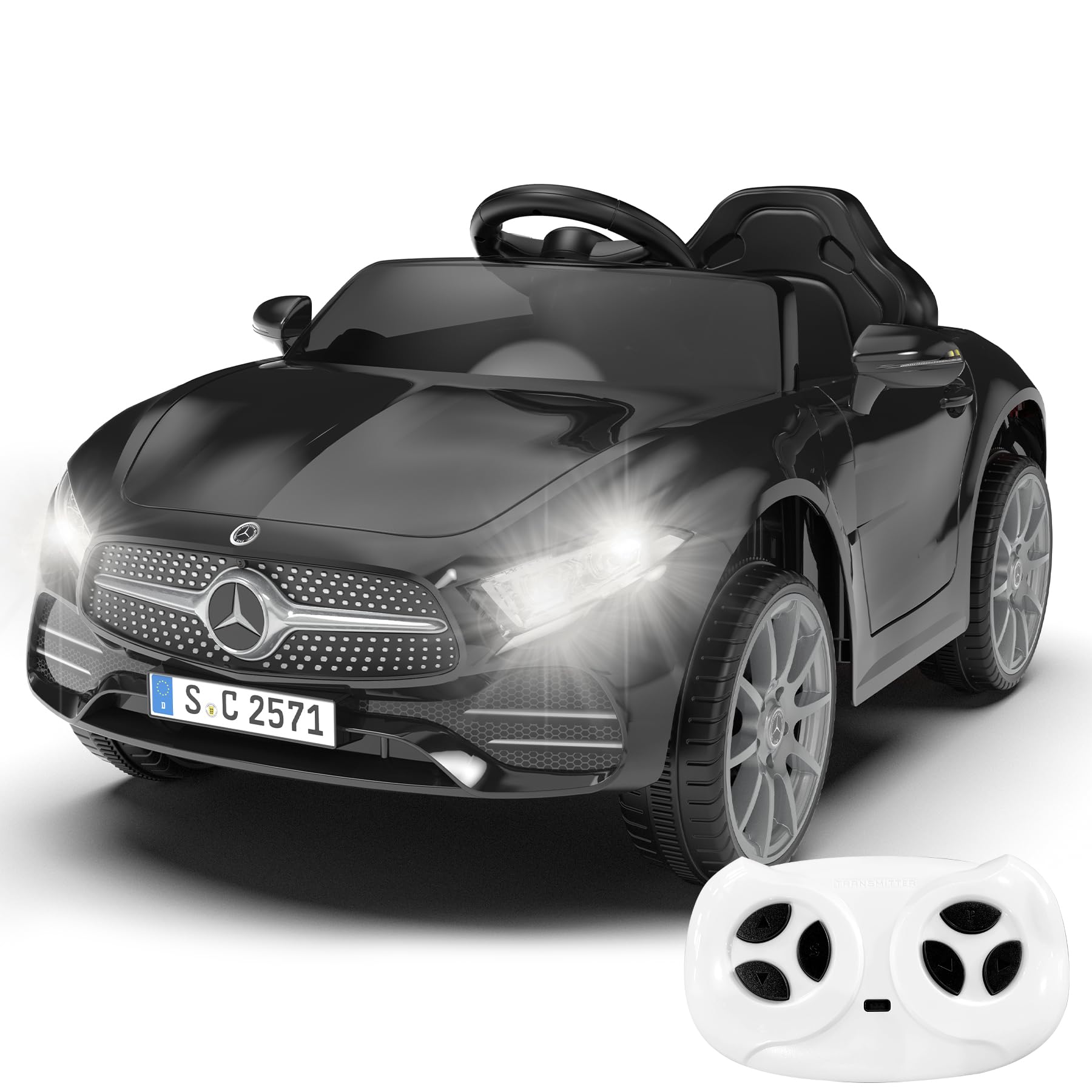 12V Kids Ride On Car with 2.4G Remote Control,Battery Powered Electric Car Ride On Vehicle Double Doors, Safety Belt,LED Light (SC-Black)