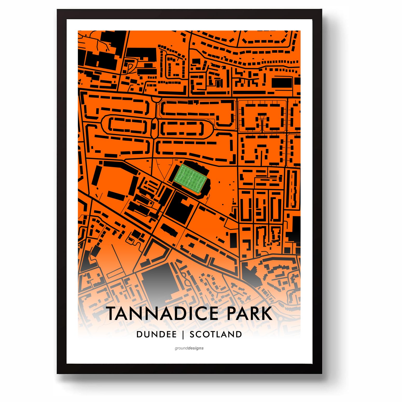 Grounddesigns Men's Tangerine And Black Dundee United Football Gift Tannadice Park Stadium Art Map Unframed A3 Print Dufc