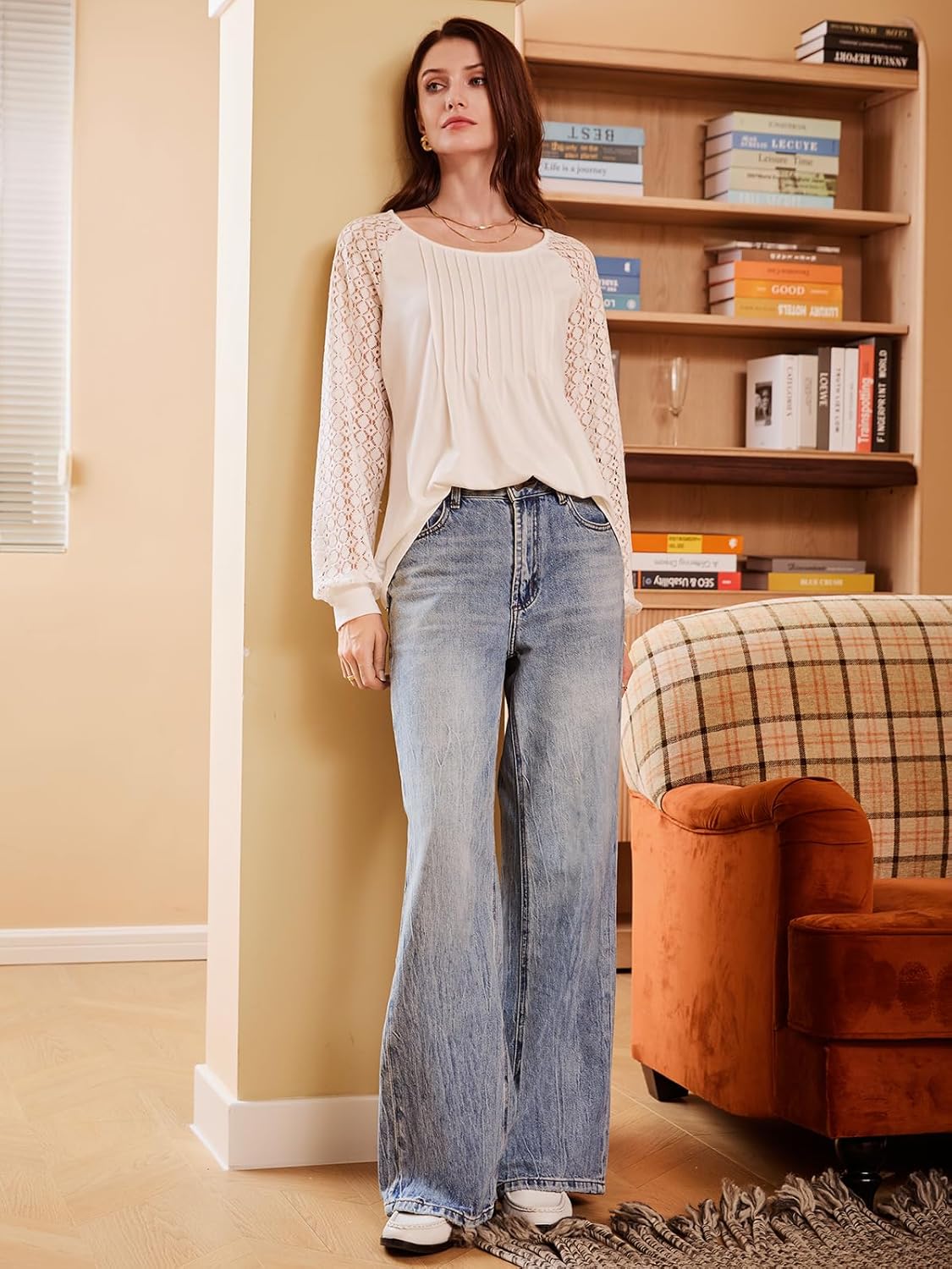 EVALESS Womens Long Sleeve Shirts Lace Tops Business Casual Spring Fashion Outfits Clothes - Image 5