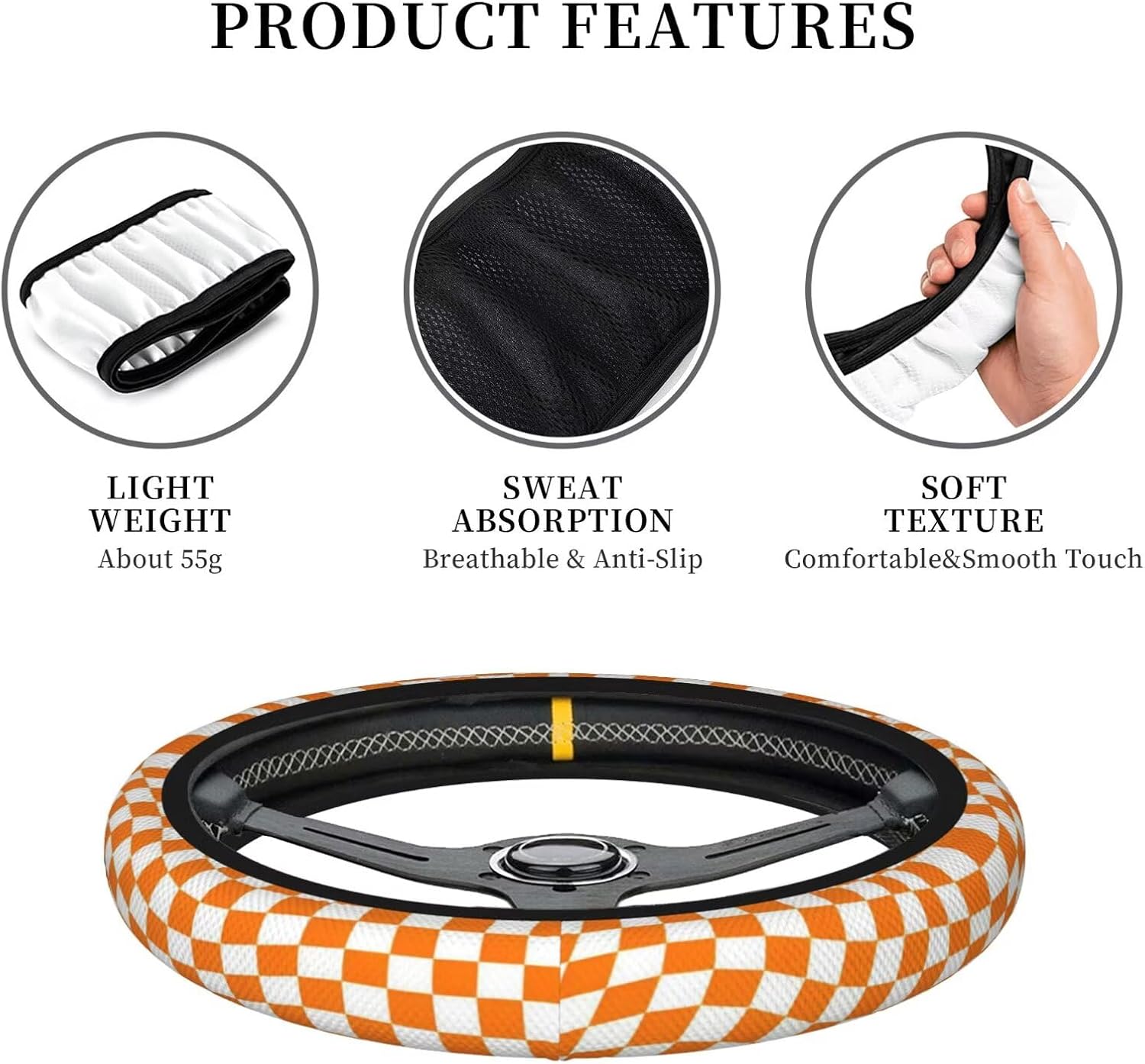 Orange Chessboards License Plate Frame Novelty Personalized Car Tag Chessboard Steering Wheel Cover Women License Plate Cover 4 Holes for US Standard Vehicles with Screw Cap Car Accessories