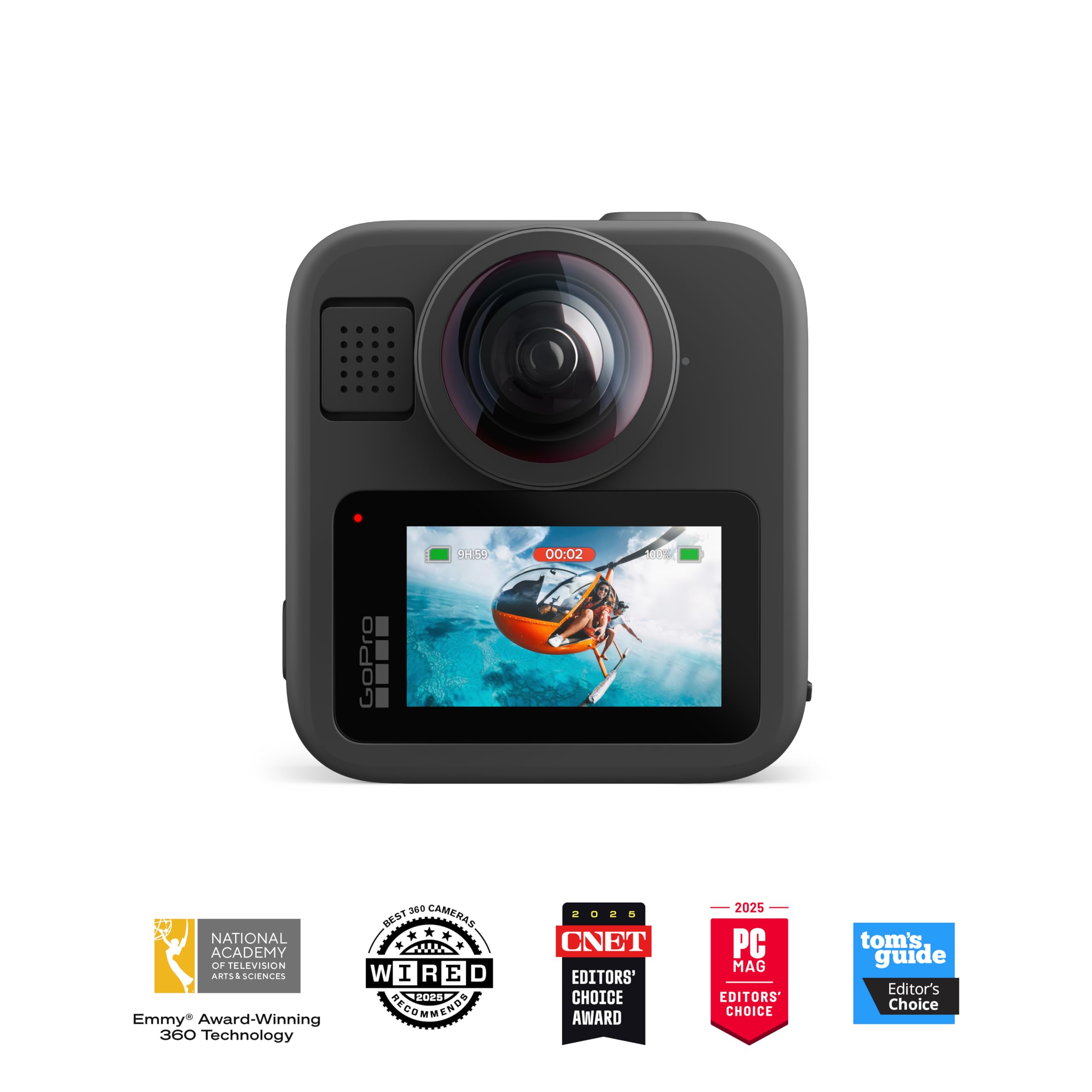 GoPro MAX2 True 8K 360° Waterproof Action Camera, 29MP Photos, Slo-Mo, HyperSmooth Stabilization, Replaceable Lenses, 6 Mics, 64GB SD Card, Easy Quick App Editing