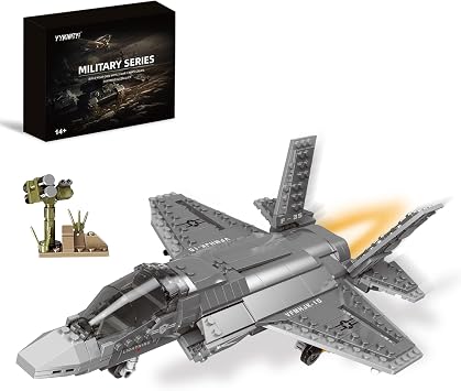 F Stealth Fighter Jet Building Model Set 597 Pieces - Compatible with Lego Plane Set, Military Aircraft Model Kit, Gifts for Adults