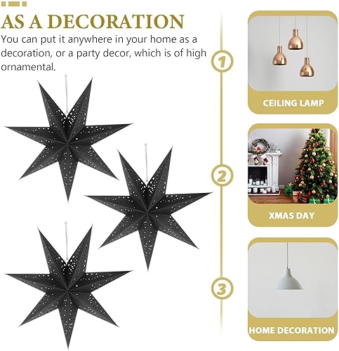 Miniatura 4 de 3 piezas oscuras de siete puntas colgantes de estrella de Navidad con pantalla de luz para fiestas, bodas, cumpleaños, decoración del hogar