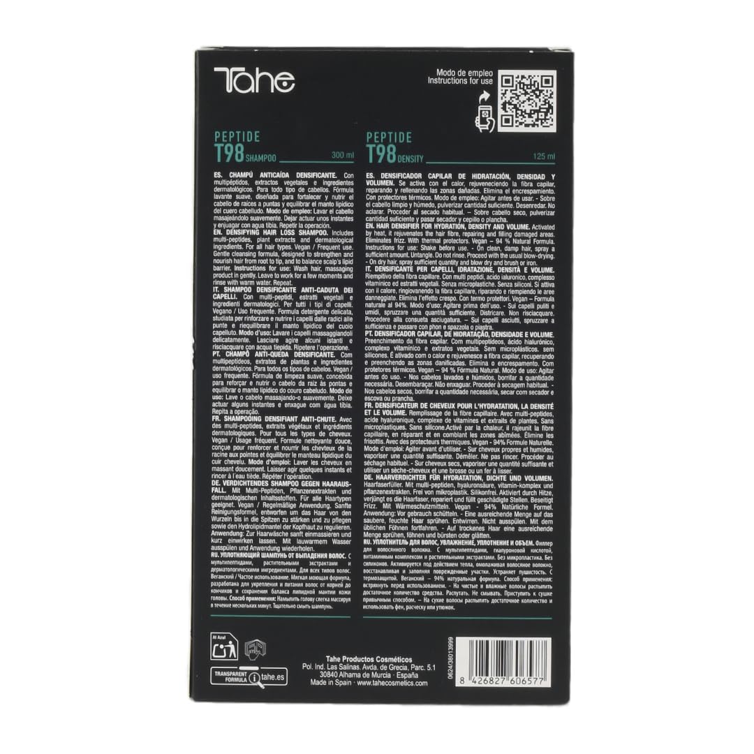 Tahe Peptide T98 Pack Champú anticaída densificante con multipéptidos 300 ml + Spray densificador con Péptidos 125 ml