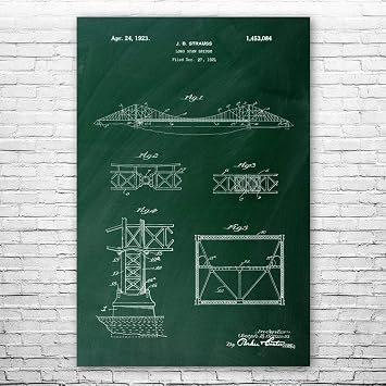 Golden Gate Bridge Poster Print, Structural Engineer, Architect Gift, Bridge Blueprint, Office Wall Art, Workshop Decor Green Chalkboard 8 inch x 10 inch