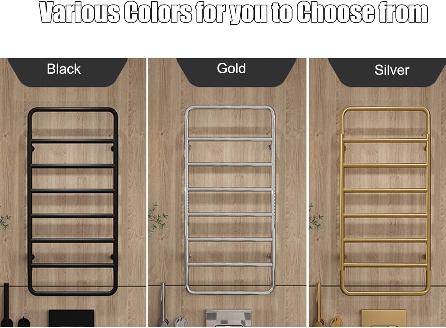 Heated Towel Warmer 8 Bars, Hot Towel Drying Racks Stainless Steel, Electric Towel Rack Wall Mounted for Bathroom with Intelligent Constant Temperature,Black,Hardwired