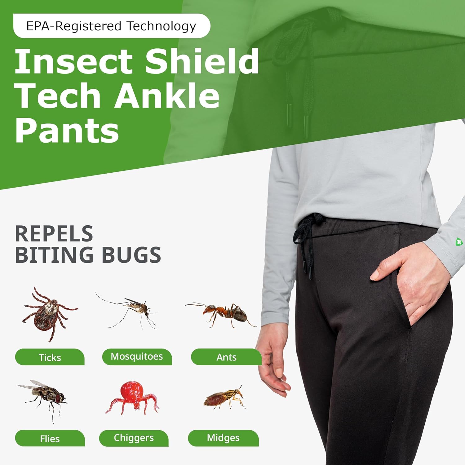 Women's Tech Ankle Pants - Casual Knit Pants with Built-in Permethrin Tick, Mosquito & Biting Insect Protection