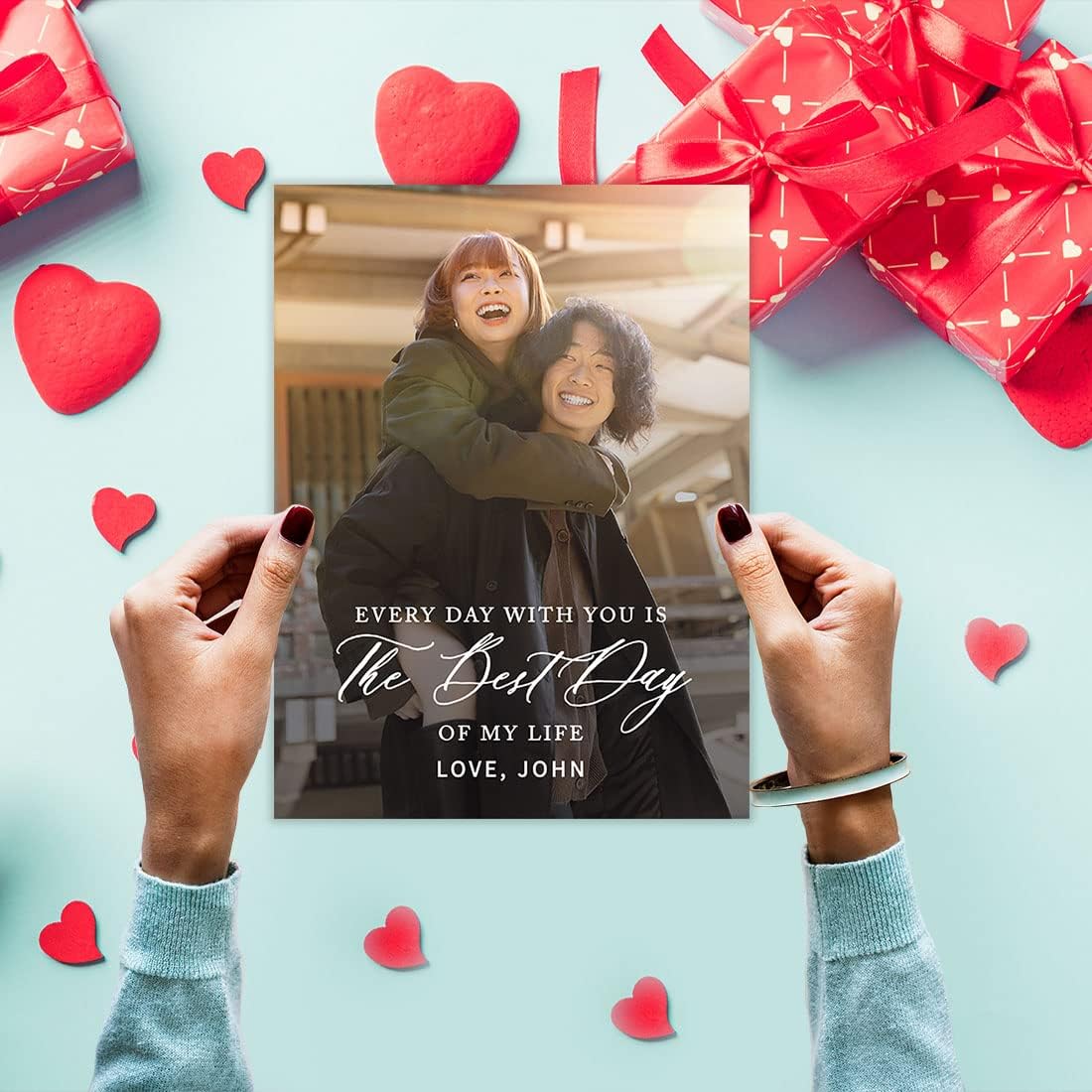Andaz Press Personalized Photo Valentine's Day Jumbo Card With Envelope 8.5 x 11 inch, Custom The Best Day Of My Life Valentine's Day Card for Wife, Husband, Couples, Women, Men, Him, Her, 1-Pack