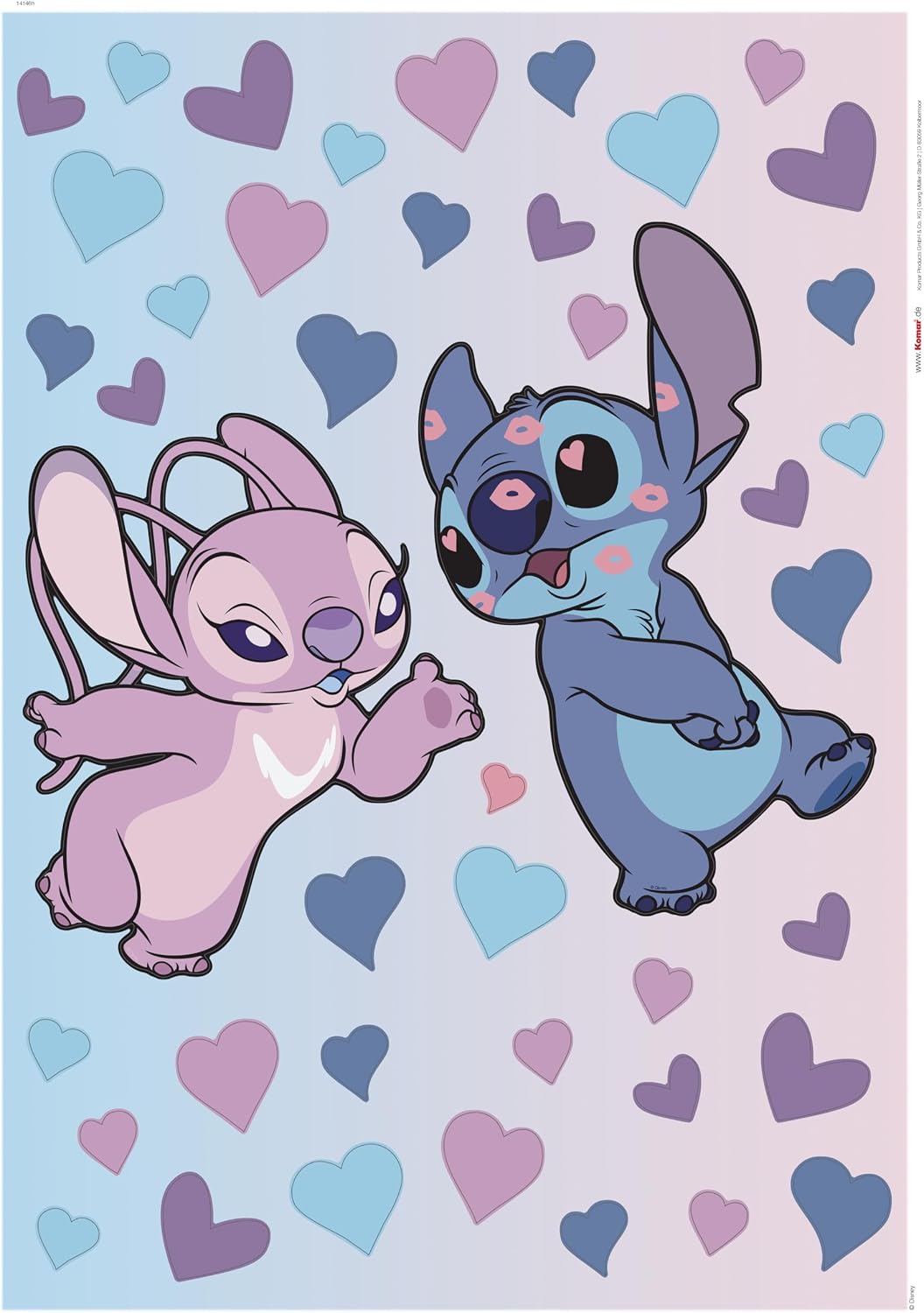 Komar Wall Sticker - Stitch in Love - Size 50 x 70 cm - Disney Wall Stickers Bedroom Children's Room Stickers Colourful