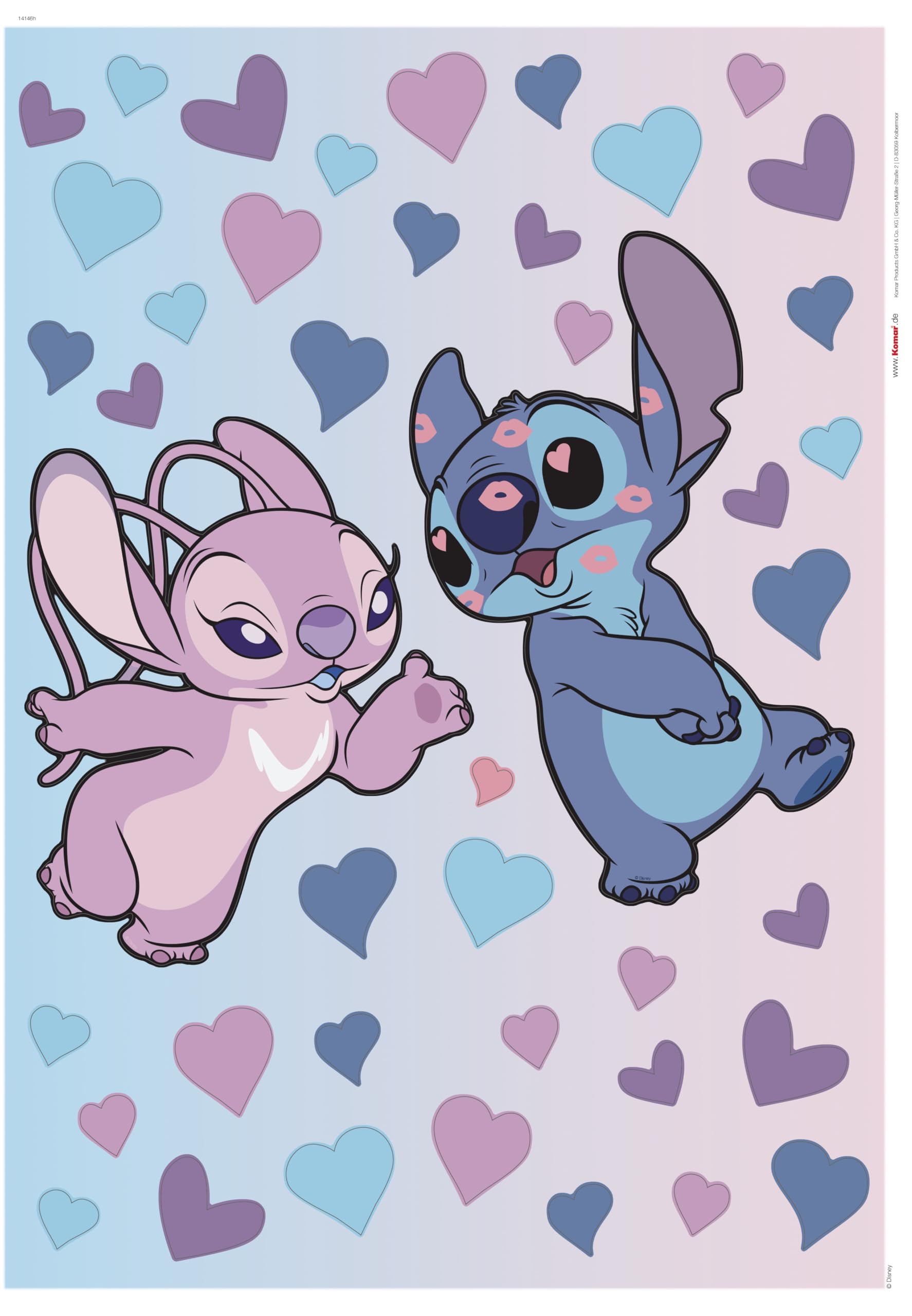 Komar Tatuaż ścienny - Stitch in Love - Rozmiar 50 x 70 cm - Disney, naklejka ścienna, pokój dziecięcy, naklejka, kolorowa