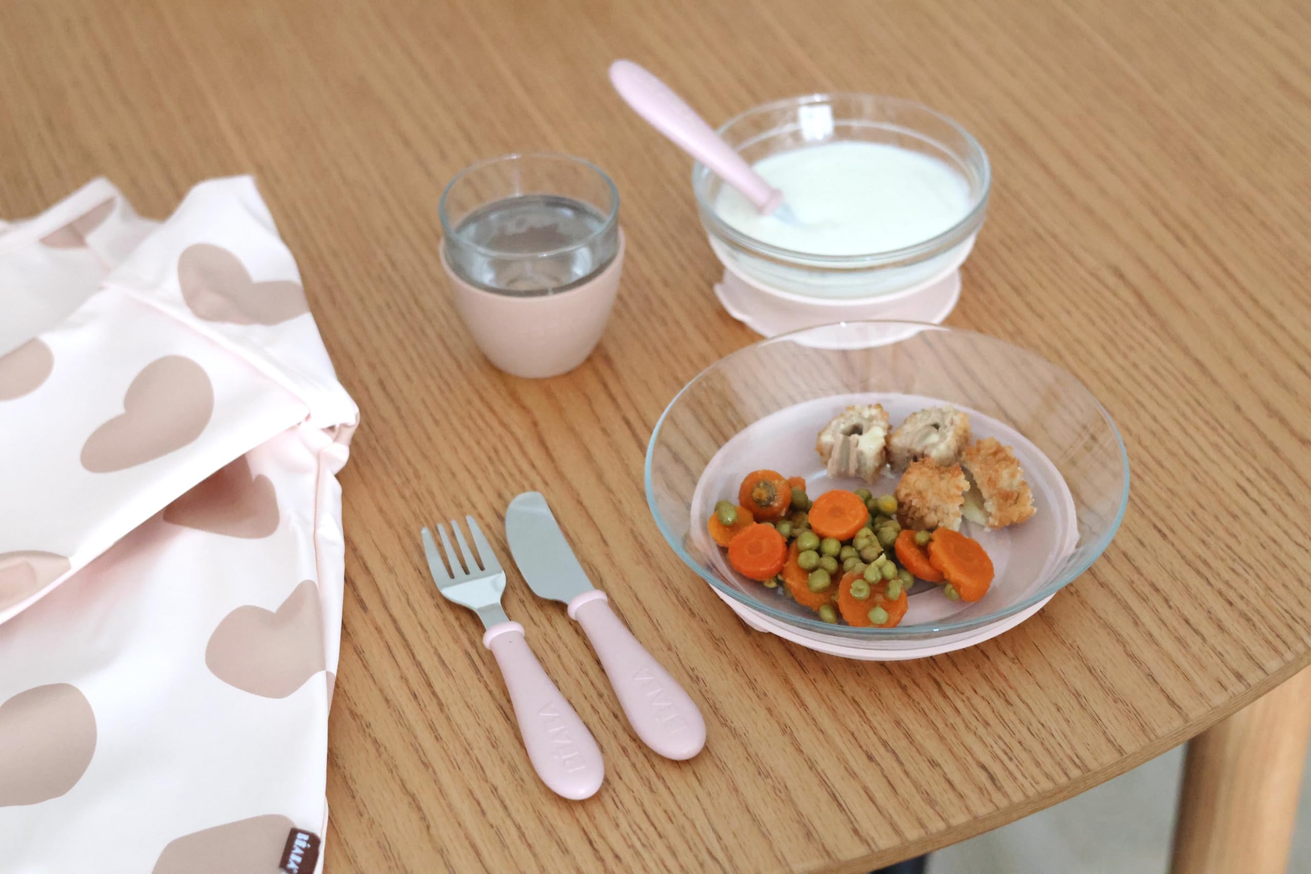 BÉABA & Duralex, Coffret Repas Enfant en Verre, Assiette, Bol, Verre avec Ventouse Silicone, Ergonomique, Evolutif, Sain, Durable, Made in France, Barbe à papa