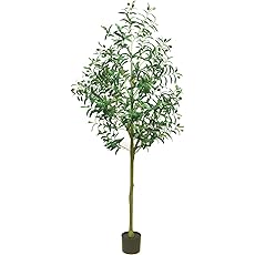 Artificial Olive Tree 6FT Tall Faux Olive Tree Indoor Fake Silk Plant with Realistic Trunk, Leaves, Fruits and White Planter, Faux Potted Tree for Home Decor and Housewarming Gift, 1 Pack