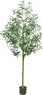Olive Trees Artificial Indoor 6ft - Fake Olive Tree for Home Office Decor, Realistic Silk Leaves with Resin Trunk, Indoor Potted Tree for Living Room, Hotel, Lobby, Height Adjustable (Green Tree).
