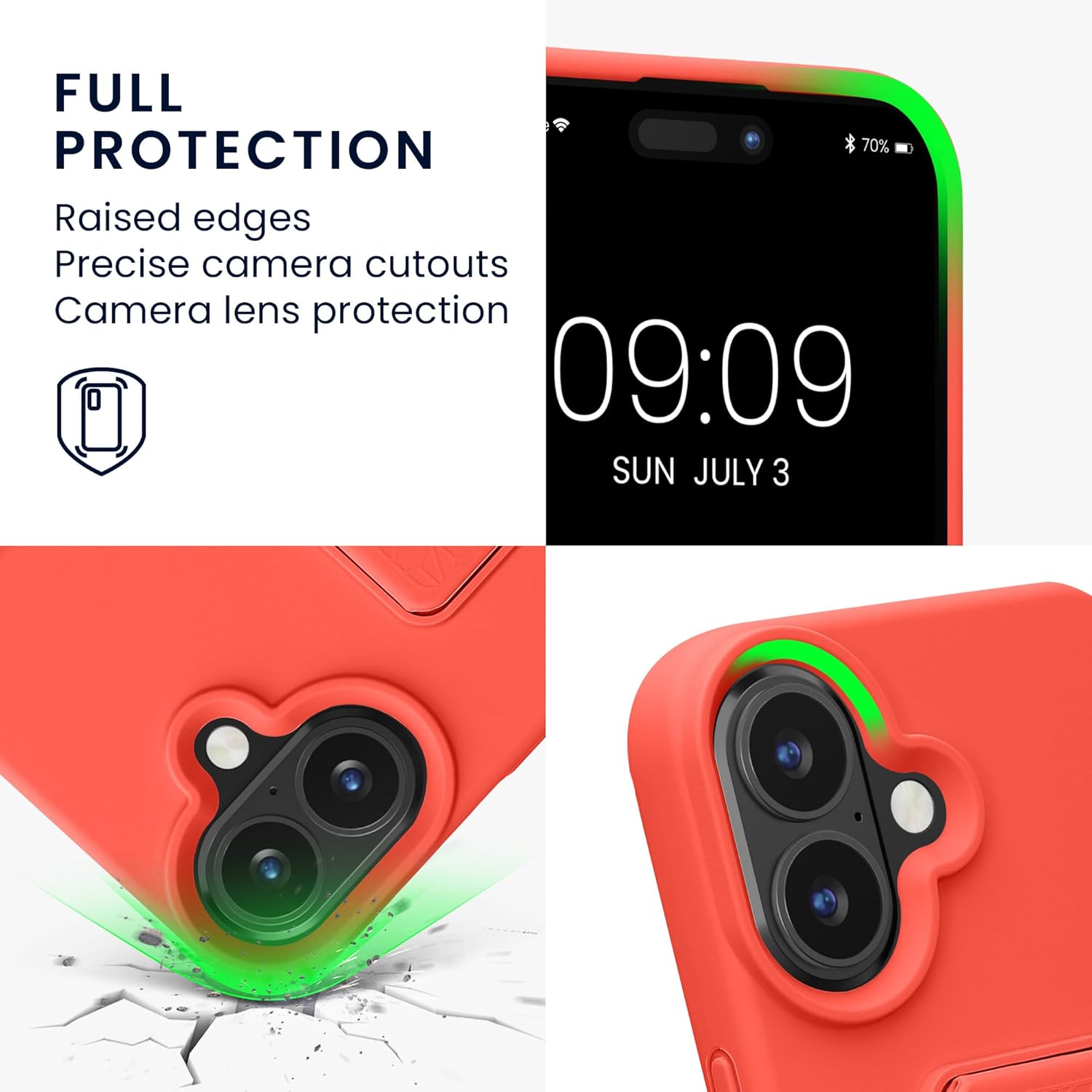 kwmobile Case Compatible with Apple iPhone 16 - Case with Hand Strap and Stand Soft TPU Silicone Coating - Coral - Image 3