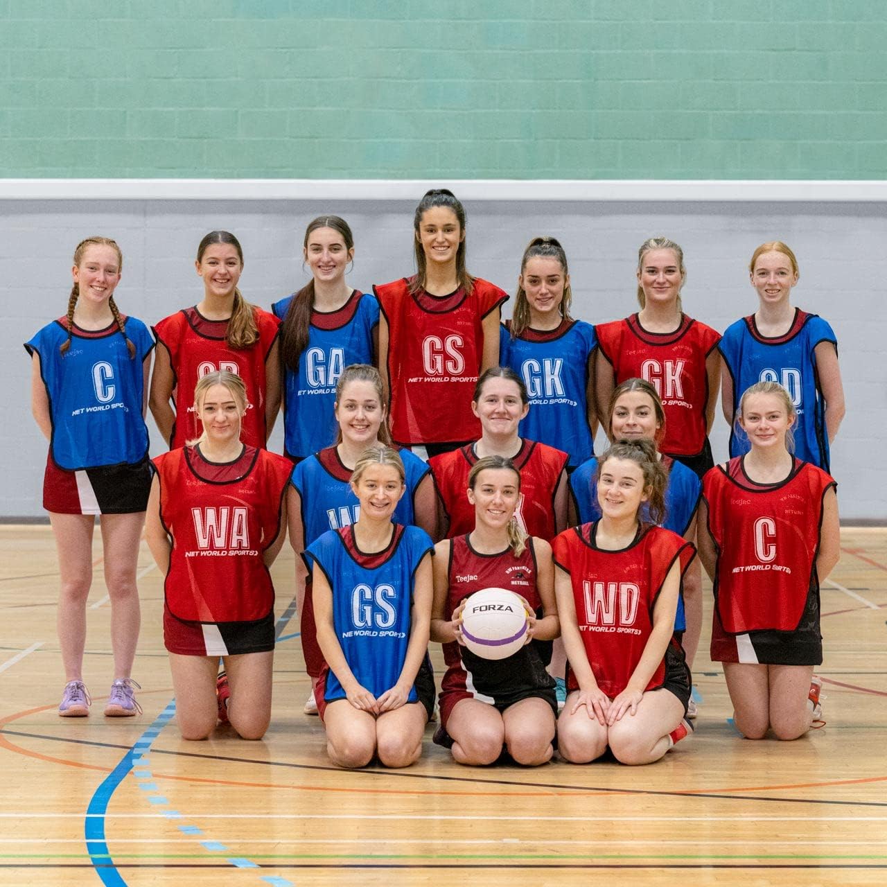 FORZA Netball Bibs [7 or 14 Pack] – Mesh Vests with Position Markings, Kids to Senior Sizes – Ideal for Teams & Schools