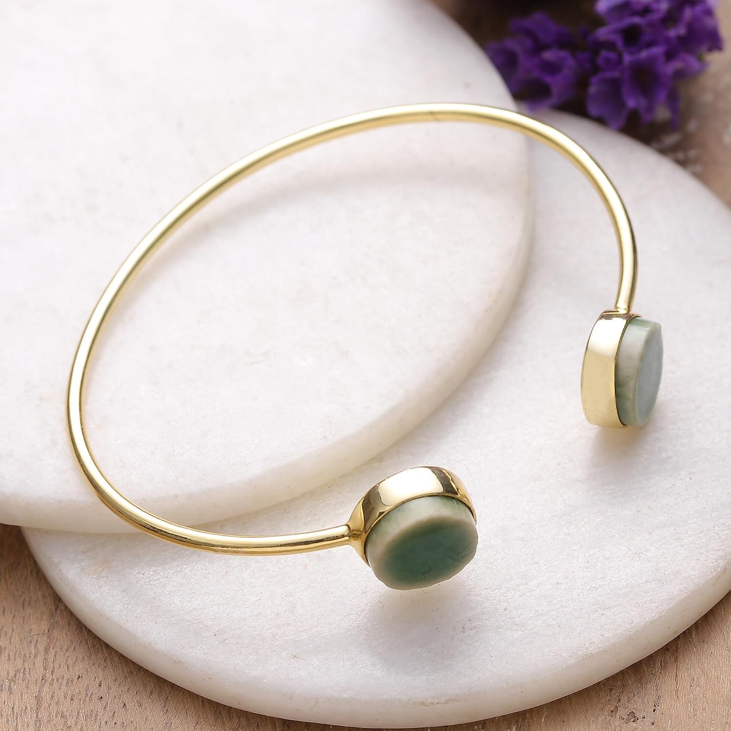 NOVICA No Stone Brass Cuff Bracelet 'Green Utopia'