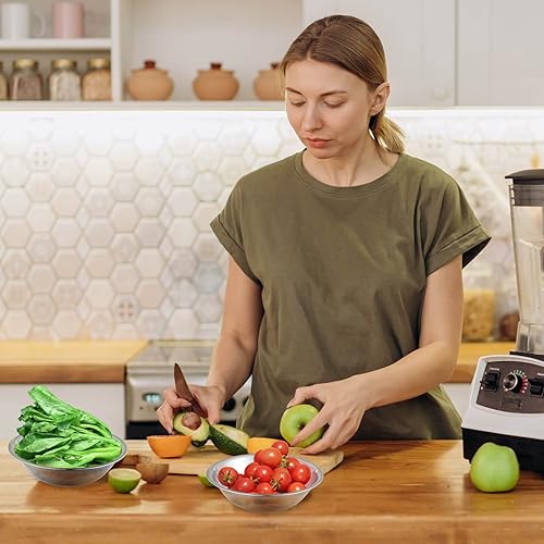 Miniatura 7 de HengDu Tazón para mezclar de acero inoxidable, parte inferior plana ancha y plana para mayor capacidad, 6.3 pulgadas, juego de 6