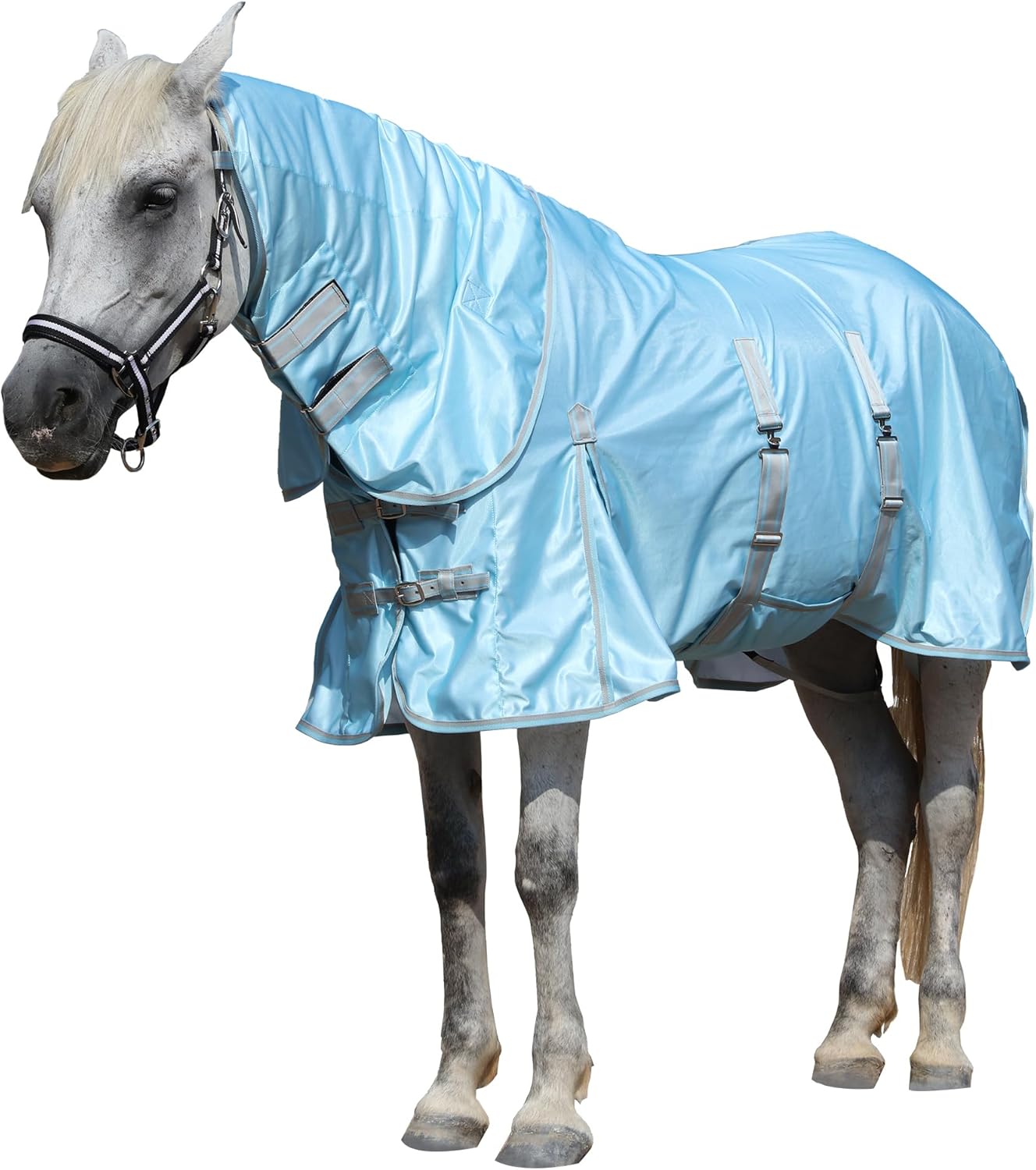 Summer Horse Fly Sheet with Detachable Neck & Belly Wrap, Breathable Fine Mesh Sweet Itch Protection for Stable & Pasture Turnout, Biting Defense & All-Day Comfort Shield Cyanblue 72"