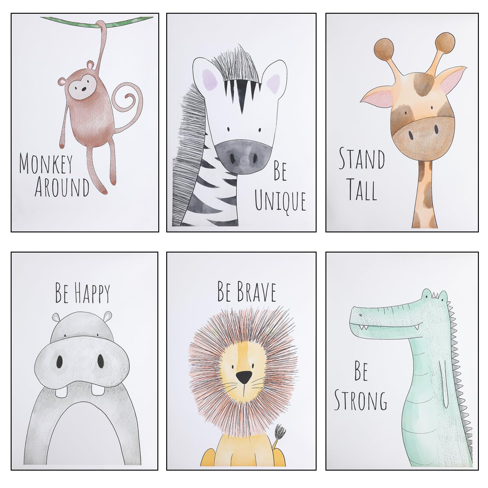 DOULEIN Imágenes para Habitación de Niños,Juego de 6 Póster para Habitación Infantil Cuadros Infantiles de Animales de la Jungla Poster Decorativos Pared Dormitorio