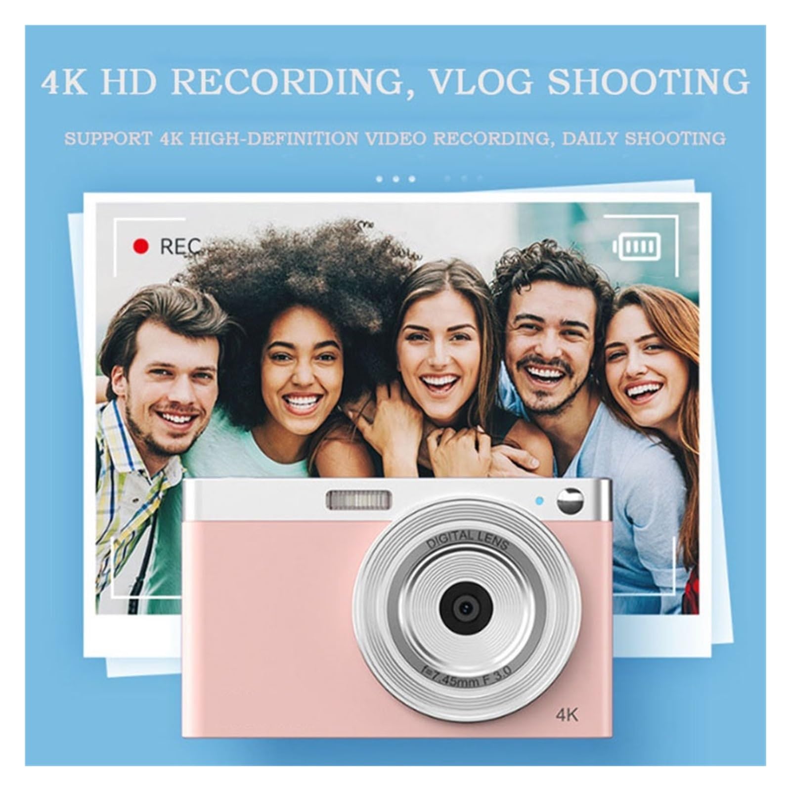 Micro SLR Camera 4K Video Przenośny aparat cyfrowy Retro VLOG Ekran Automatyczne ustawianie ostrości Selfie Robi Ostre Płynne(Blue)
