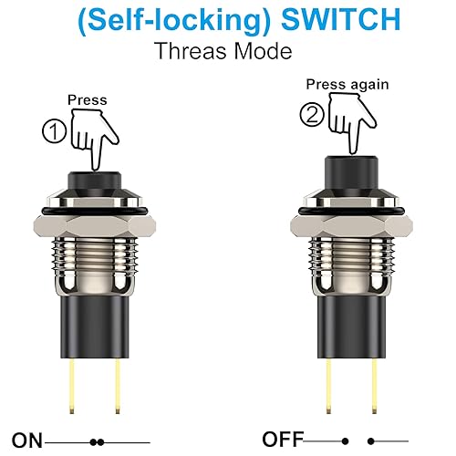 Miniatura 5 de Interruptor de botón, mini interruptores autobloqueantes con cierre de 0.394 in redondo DC24V 0.5A tapa negra 5 unidades