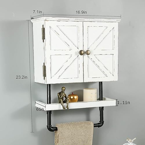 Miniatura 3 de Armario de almacenamiento sobre inodoro de 23.1 x 16.9 pulgadas, gabinete de baño con estante de pared ajustable y toallero, puertas dobles,