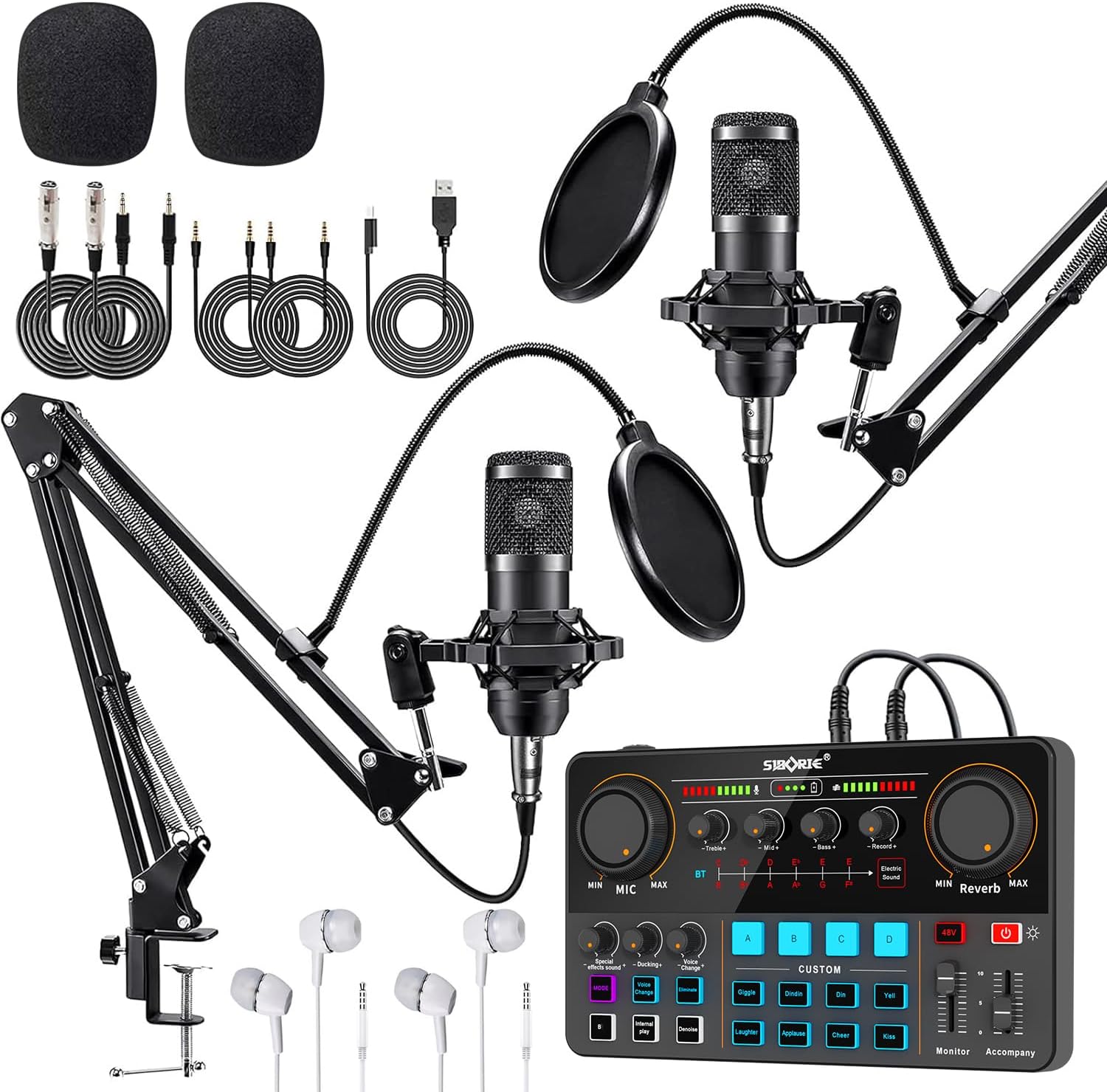 SIBORIE-H500+BM800 Podcast Equipment Bundle for 2-includes All-in-one Audio Interface with Premium Mic Preamp, XLR Condenser Microphone, and 3.5MM Mic for Podcast Recording, Streaming, DJ