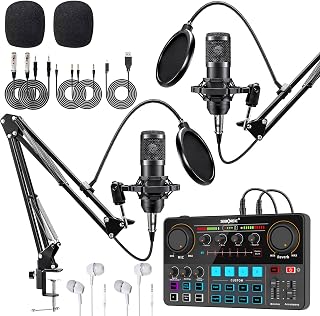 SIBORIE-H500+BM800 Podcast Equipment Bundle for 2-includes All-in-one Audio Interface with Premium Mic Preamp, XLR Condenser Microphone, and 3.5MM Mic for Podcast Recording, Streaming, DJ