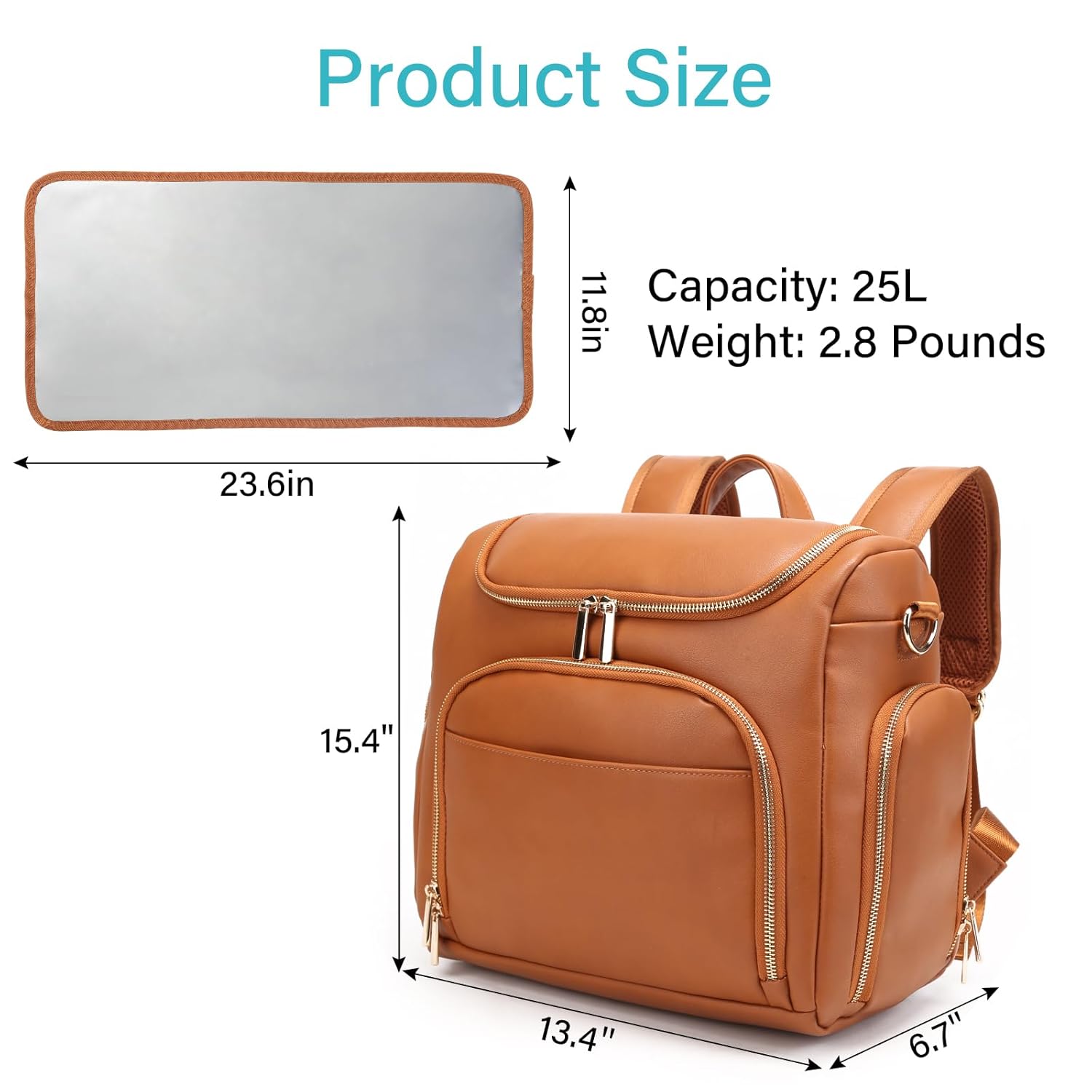 Leather Diaper Bag Backpack with Changing Pad - Multi-Function Large Capacity Baby Bag with Adjustable Shoulder Strap & Stroller Straps