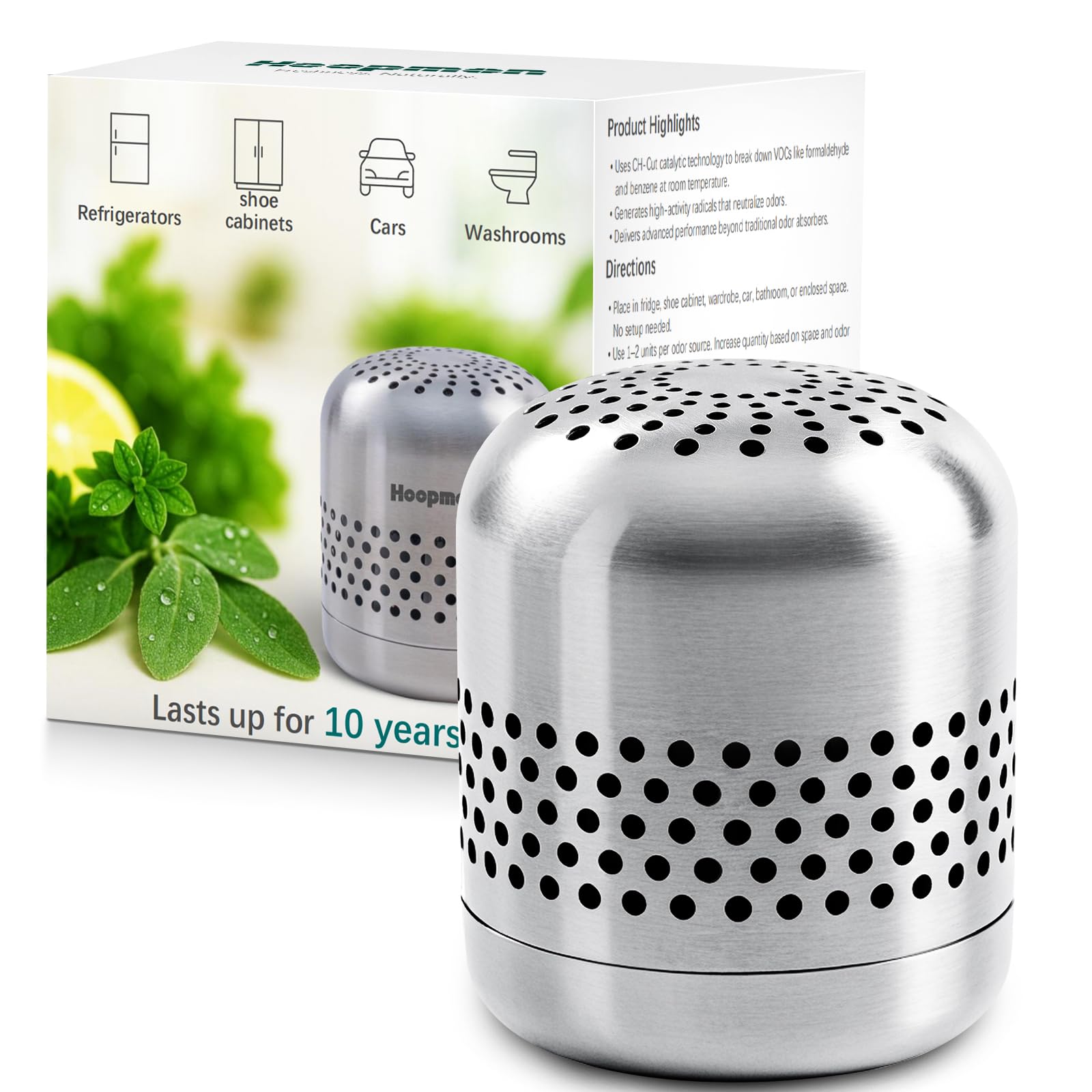 Hoopmon Fridge Deodorizer Lasts 10 Years, long-lasting Refrigerator Deodorizer Odor Eliminator - More Effective Than Baking Soda & Charcoal Bags, For Car, Closet - Nano Catalyst Technology (1 Pack)