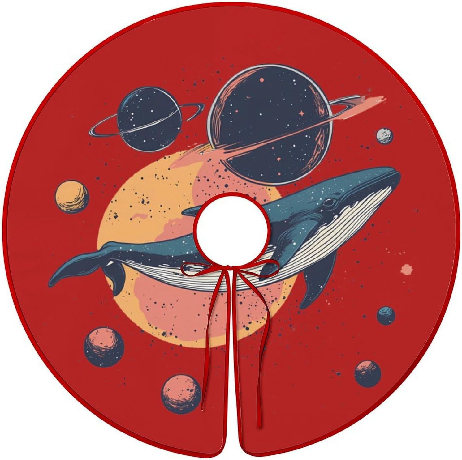 Blue Whale Spacees Planets Christmas Tree Skirt Ornaments Christmas Tree Mat for Home Party Holiday Decorations