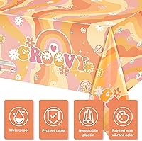 Vista 3 de Tiamon 3 Pieces Rainbow Plastic Groovy Tablecloths Retro Hippie Table Covers for Rectangle Table, Disposable Daisy Flower Rainbow Party Decorations