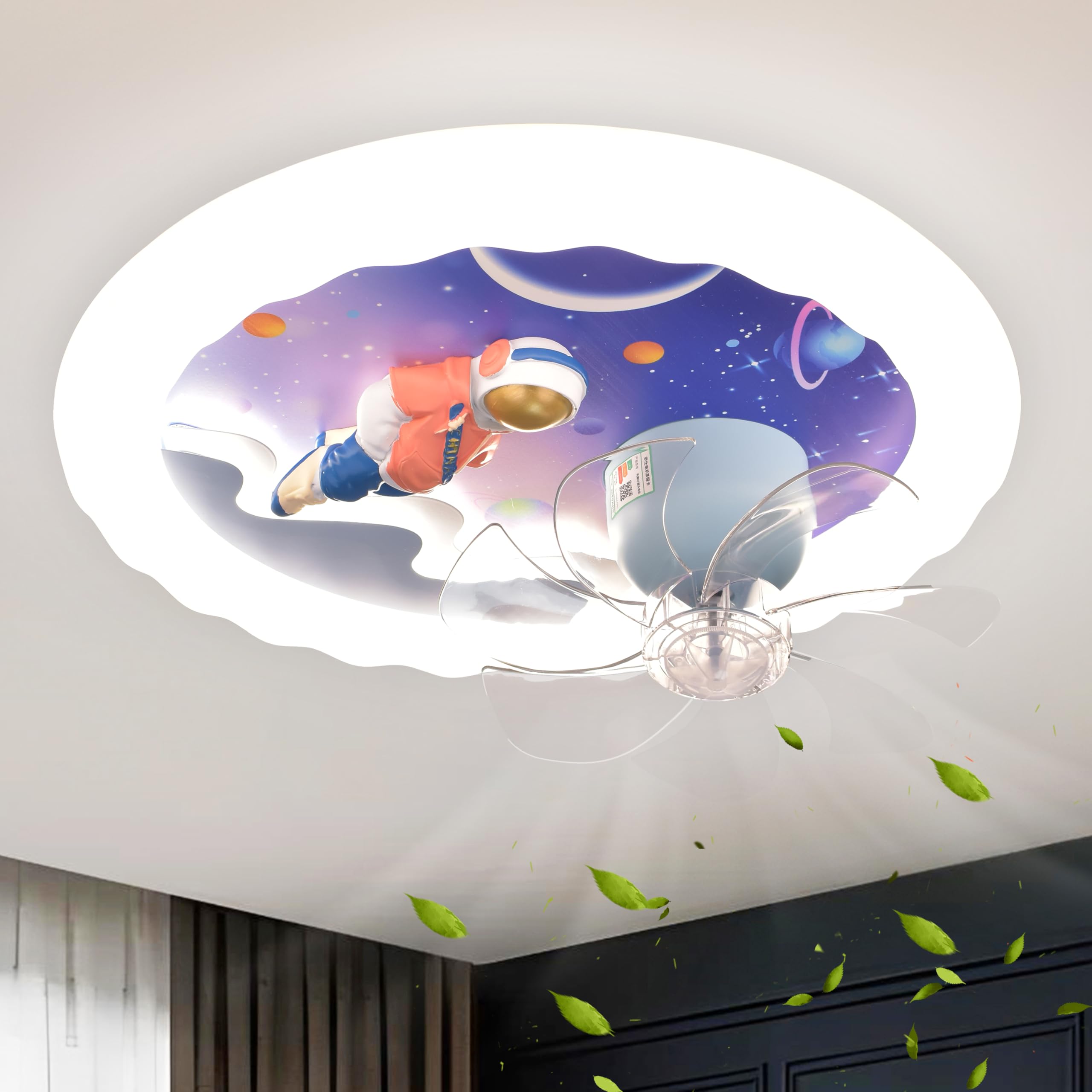 Smartway® Adolf 70 Watt Kids Fan Chandelier | Astronaut Space Theme Decorative Fan | Silent Motor | Modern Ceiling Fan Light for Kids Room, Bedroom, Nursery & Playroom