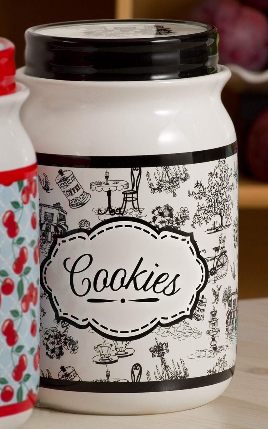 Pavilion Gift Company You and Me by Jessie Steele Ceramic Cookie Jar, 9-Inch, Café Toile