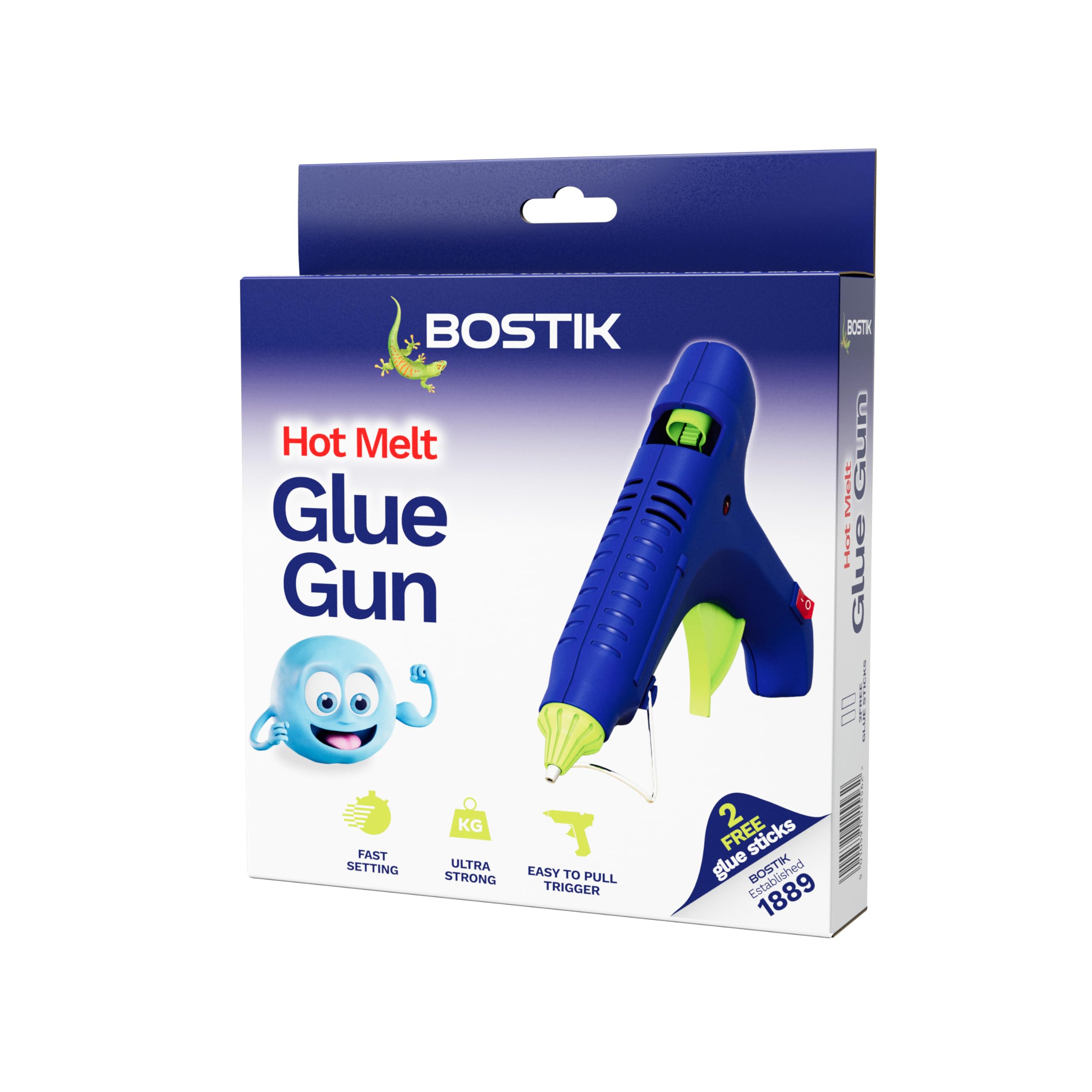 Bostik Hot Melt Glue Gun 60W - Heavy Duty Hot Glue Gun for DIY, Crafts & Repairs - Strong Bond Adhesive Gun with Thermostatic Control & Safety Light - Includes 2 Glue Sticks