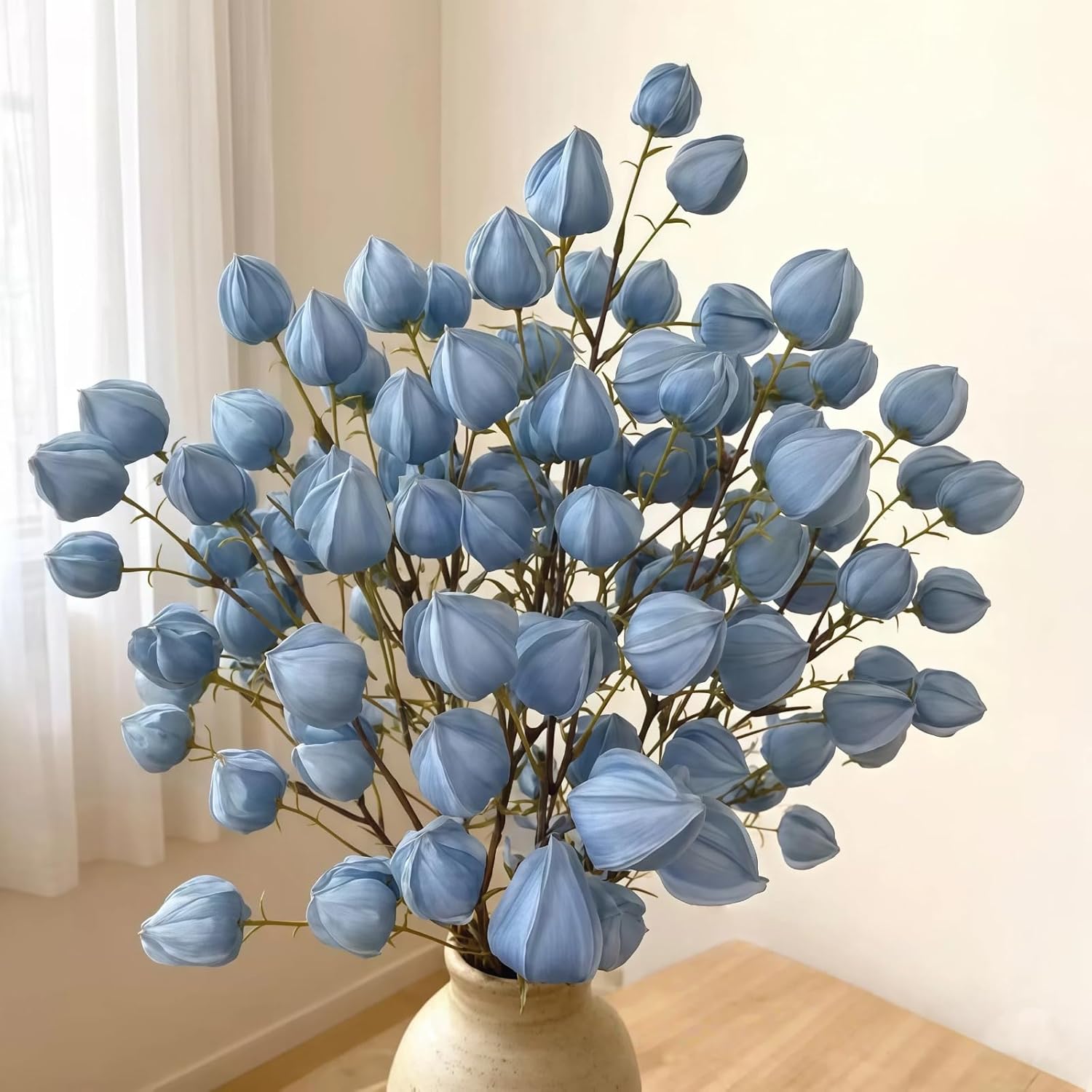 White Artificial Lantern Flowers 5 Stems – 38" Realistic Winter Cherry Branches with Silk Blooms – Faux Floral for Wedding Centerpieces, Aisle Decor, Vase Arrangements – DIY Home Decor（No vase）