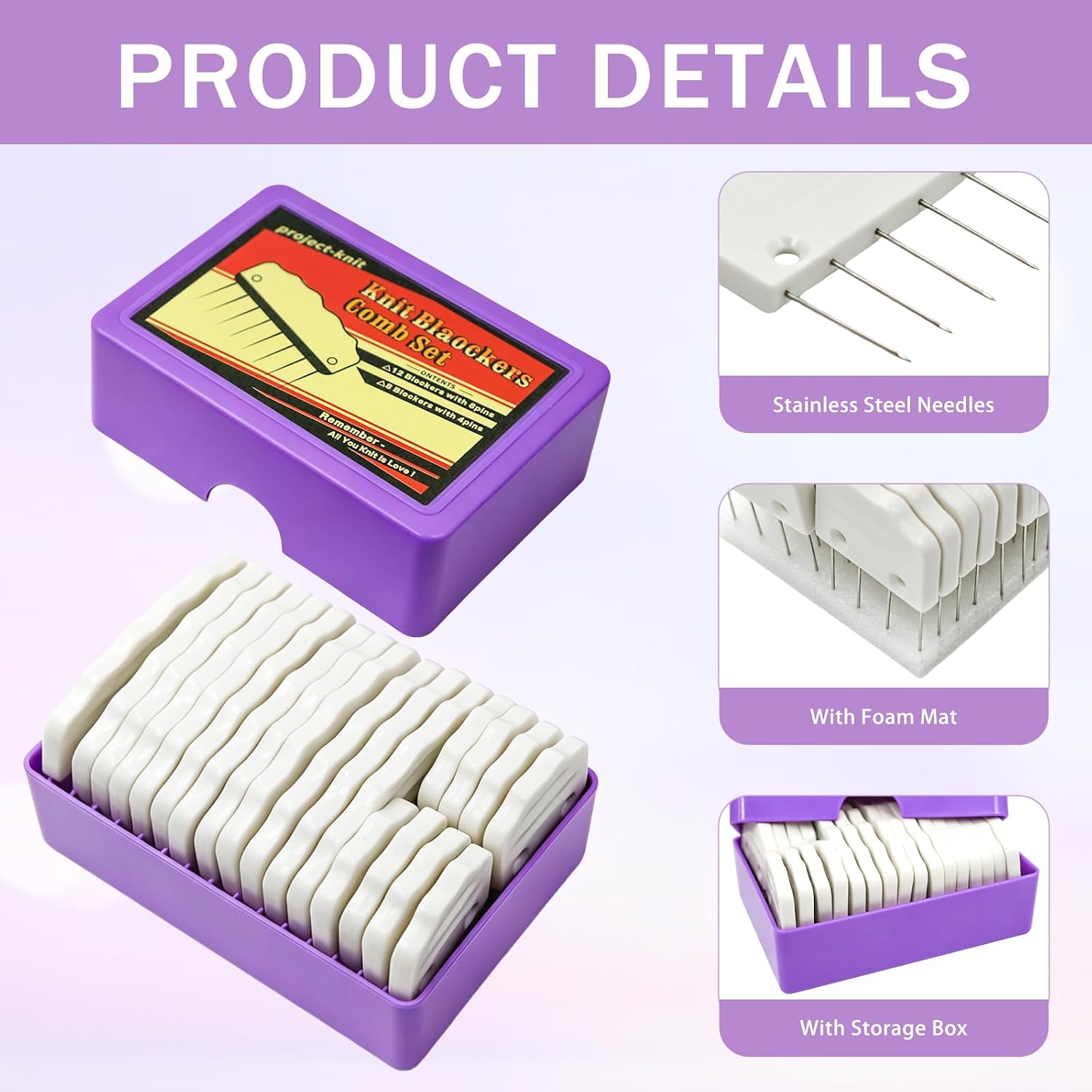 RTNSHUC 20PCS Knit Blocking Pins Kit, Knit Blocking Combs for Blocking Knitting Mats Crochet Lace Sewing & Needlework Projects Sewing Tool Device