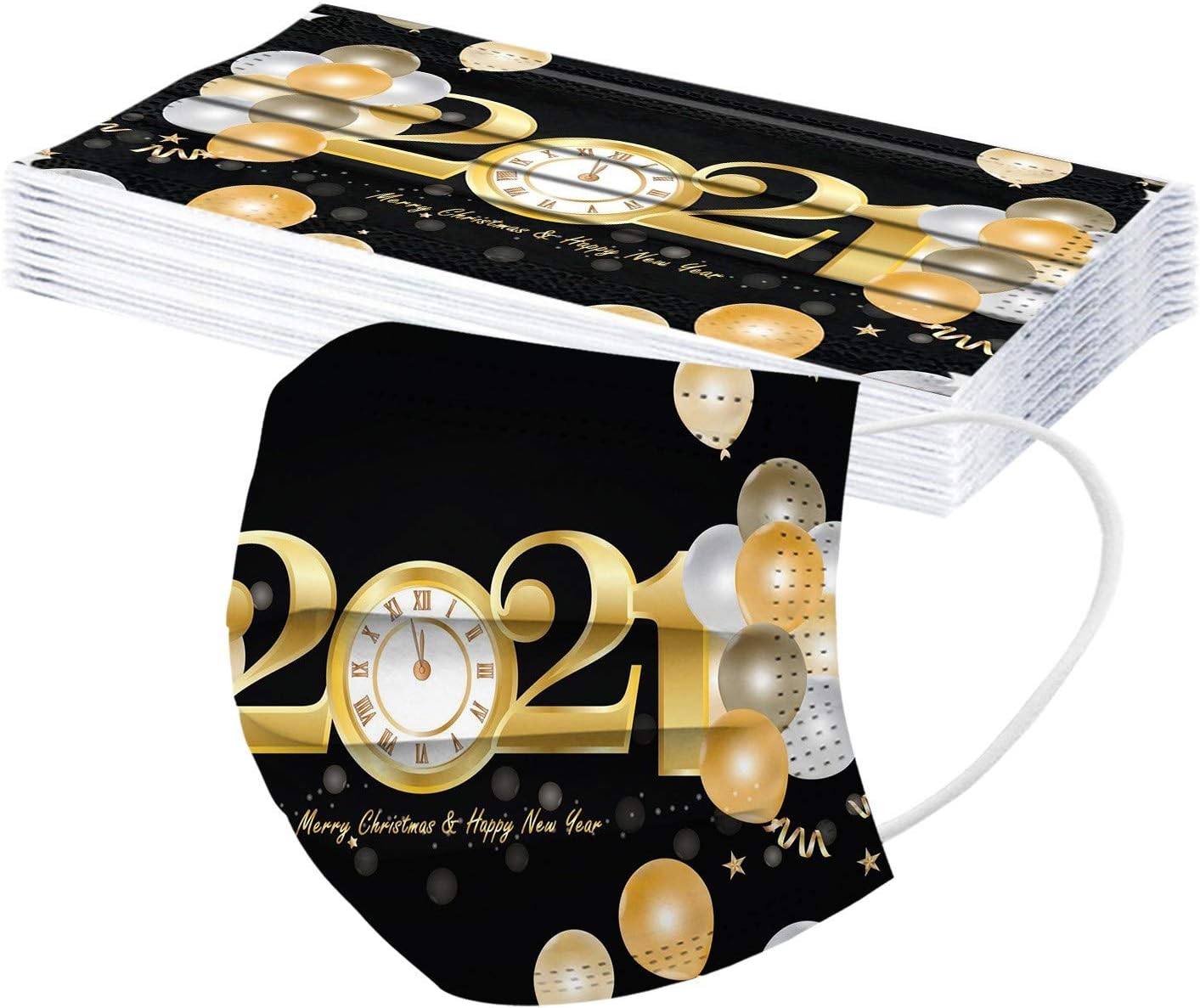 10PC Adults New Years Printed Disposable Face_Mask 3Ply Breathable Face Bandanas Outdoor Work