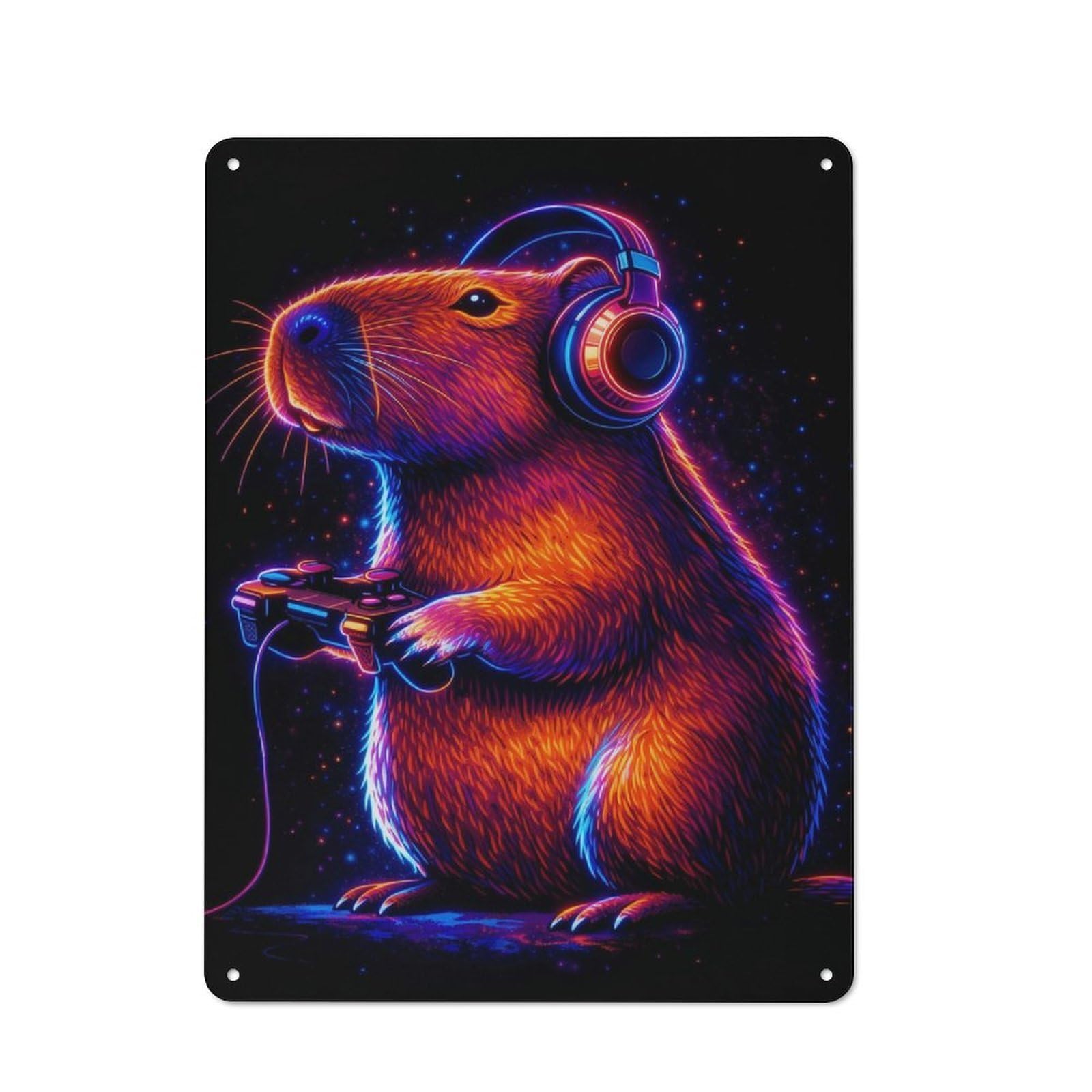 Junmoney Style-3 Outdoor Room Rustic Tin Sign 40X30cm Featuring Capybara Gamer With Neon Headphones, Shed Wall Decor For Greenhouse, Garden Room, Cafe Or Entryway